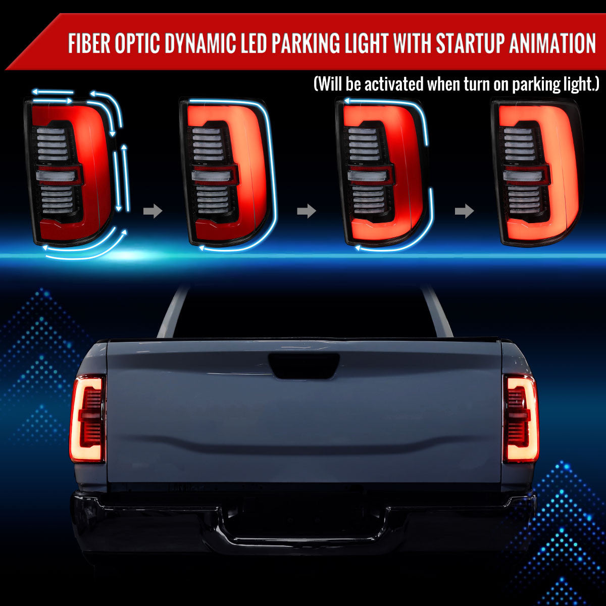Spec-D Tuning - 2019-2024 Dodge RAM 2500/3500 LED Sequential Signal Tail Lights (Jet Black Housing / Clear Lens) - LT-RAM1925BKLD-SQ-RS