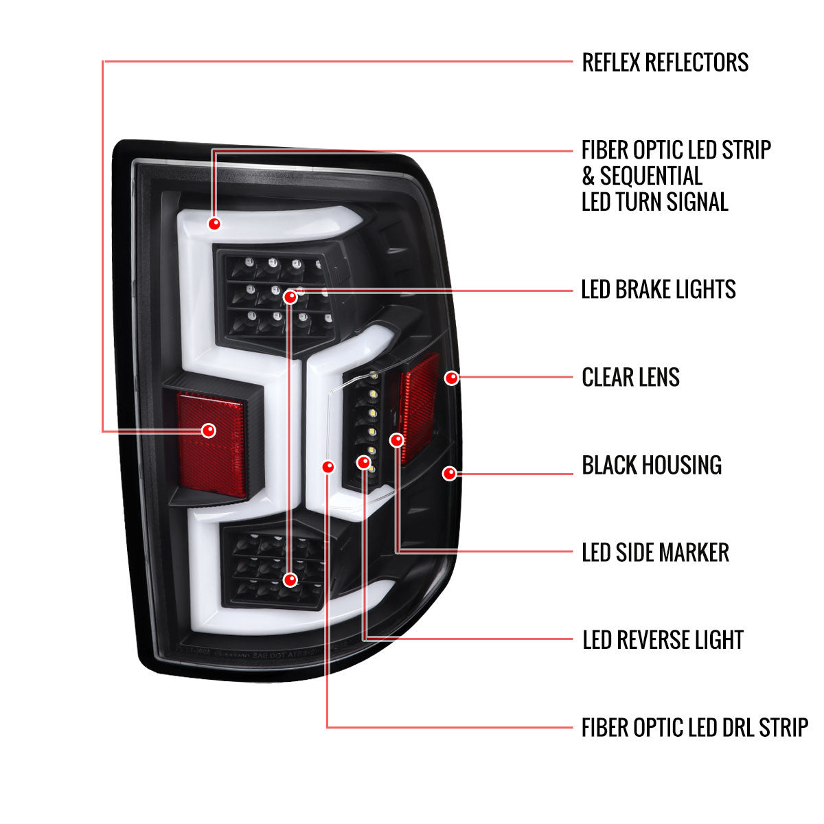Spec-D Tuning - 2019-2024 Dodge RAM 2500/3500 LED Sequential Signal Tail Lights (Matte Black Housing/Clear Lens) - LT-RAM1925JMLD-SQ-TM