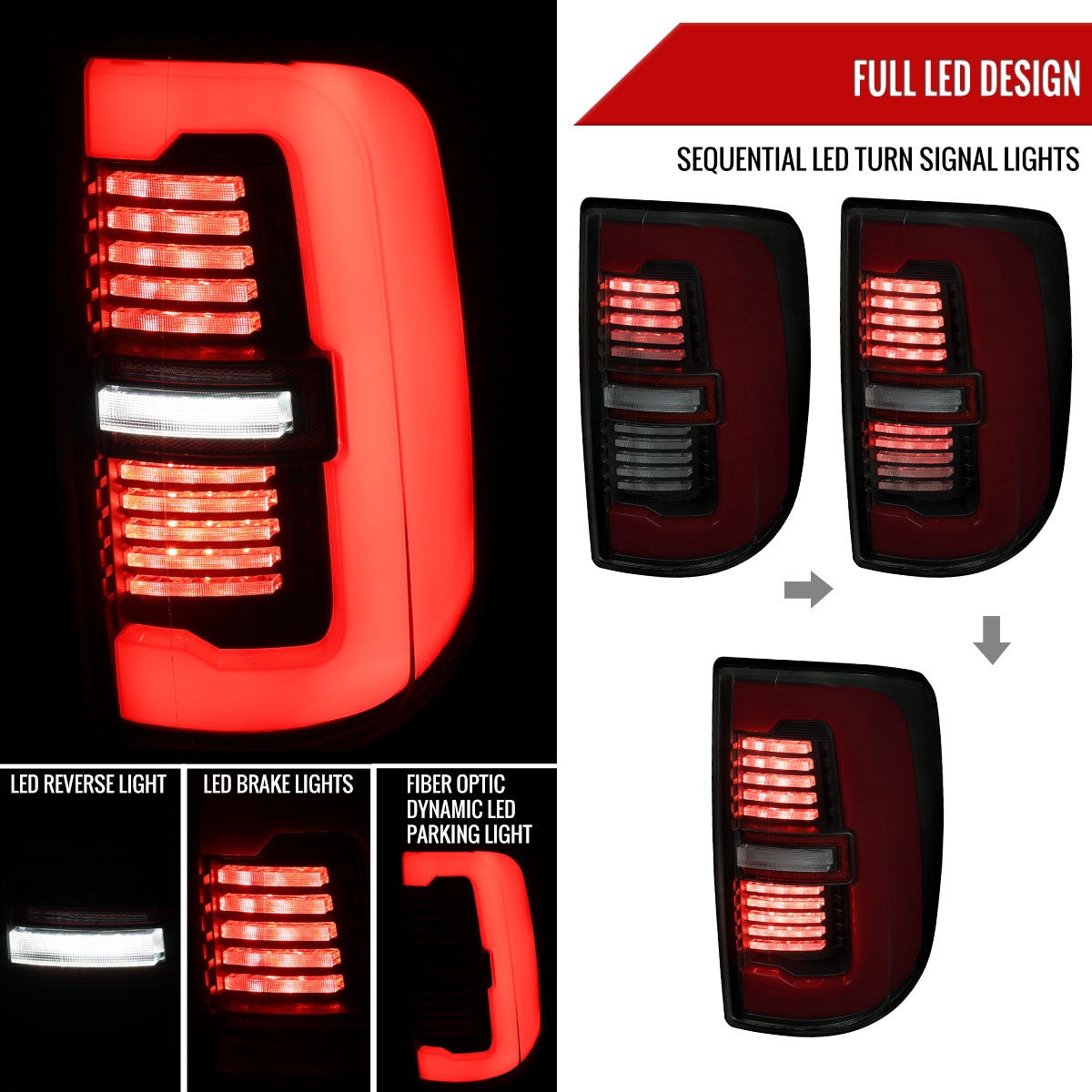 Spec-D Tuning - 2019-2024 Dodge RAM 2500/3500 LED Sequential Signal Tail Lights (Black Housing / Smoked Lens) - LT-RAM1925SMLD-SQ-RS