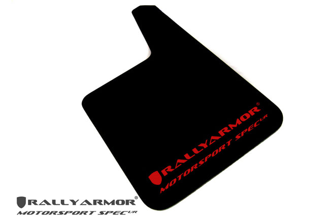 Rally Armor Universal Fit (No Hardware) Motorsport Spec Black UR Mud Flap w/ White Logo - MF20-MSUR-BK/WH