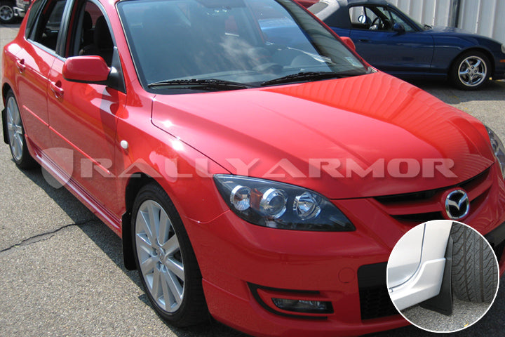 Rally Armor 04-09 Mazda3/Speed3 Basic Black Mud Flap w/ Black Logo - MF9-BAS-BLK for 2007-2009 Mazda MazdaSpeed3 - front view