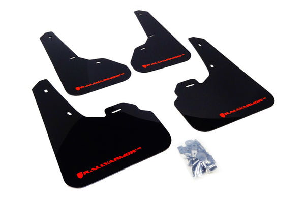 Rally Armor 10-13 Mazda3/Speed3 Black UR Mud Flap w/ Red Logo - MF17-UR-BLK/RD for 2010-2013 Mazda 3 - front view