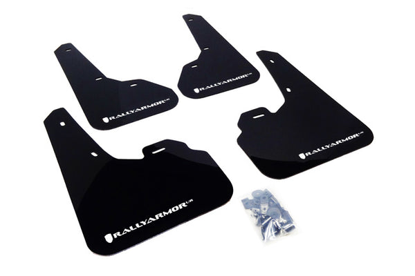 Rally Armor 10-13 Mazda3/Speed3 Black UR Mud Flap w/ White Logo - MF17-UR-BLK/WH for 2010-2013 Mazda 3 - front view