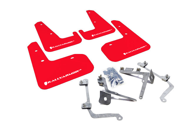 Rally Armor 11-14 Subaru WRX/STI (Sedan Only) Red UR Mud Flap w/ White Logo - MF19-UR-RD/WH for 2015-2021 Subaru WRX STI - fr