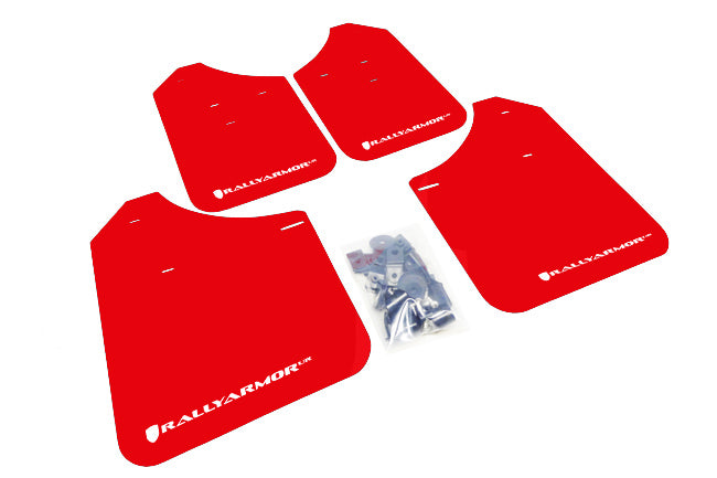 Rally Armor 02-07 Subaru WRX/STI/RS/2.5i (Wagons Req. Mod.) Red UR Mud Flap w/ White Logo - MF1-UR-RD/WH for 2015-2021 Subaru