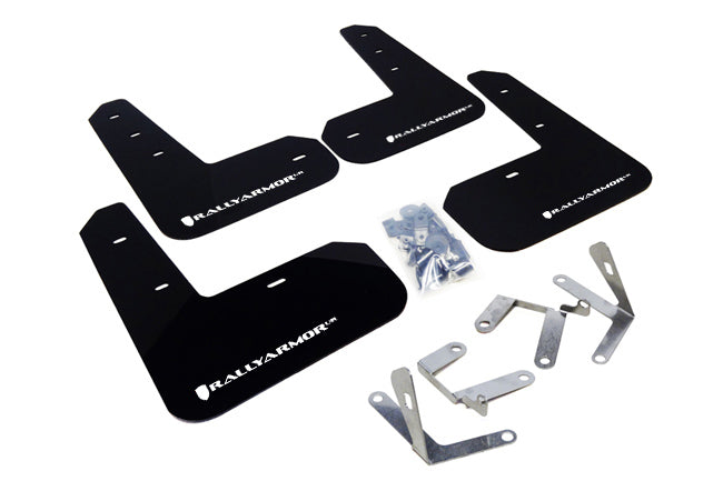Rally Armor 13-17 Subaru BRZ / Scion FR-S Black UR Mud Flap w/ White Logo - MF23-UR-BLK/WH for 2013-2019 Subaru BRZ - front v