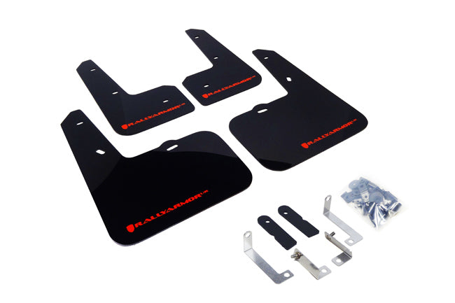Rally Armor 12-18 Hyundai Veloster Black UR Mud Flap w/ Red Logo - MF24-UR-BLK/RD for 2012-2017 Hyundai Veloster - front view