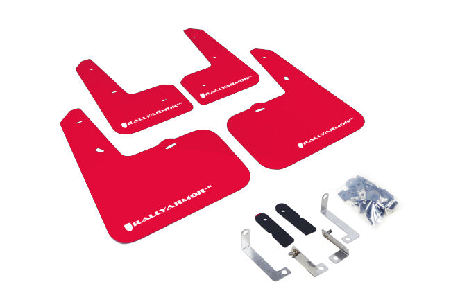 Rally Armor 12-18 Hyundai Veloster Red UR Mud Flap w/ White Logo - MF24-UR-RD/WH for 2012-2017 Hyundai Veloster - front view
