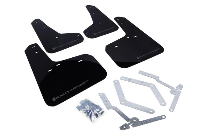 Rally Armor 12-19 Ford Focus ST / 16-19 RS Black Mud Flap w/ Grey Logo - MF27-UR-BLK/GRY for 2013-2018 Ford Focus - front vie