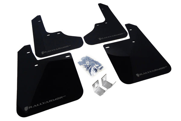 Rally Armor 93-01 Subaru Impreza RS Black UR Mud Flap w/ Grey Logo - MF2-UR-BLK/GRY for 1993-2001 Subaru Impreza - front view