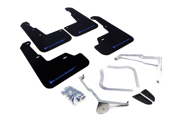 Rally Armor 15-21 Subaru WRX/STI (Sedan ONLY) Black UR Mud Flap w/ Light Blue Logo - MF32-UR-BLK/LBL for 2015-2021 Subaru WRX