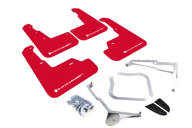 Rally Armor 15-21 Subaru WRX/STI (Sedan ONLY) Red UR Mud Flap w/ White Logo - MF32-UR-RD/WH for 2015-2021 Subaru WRX - front 