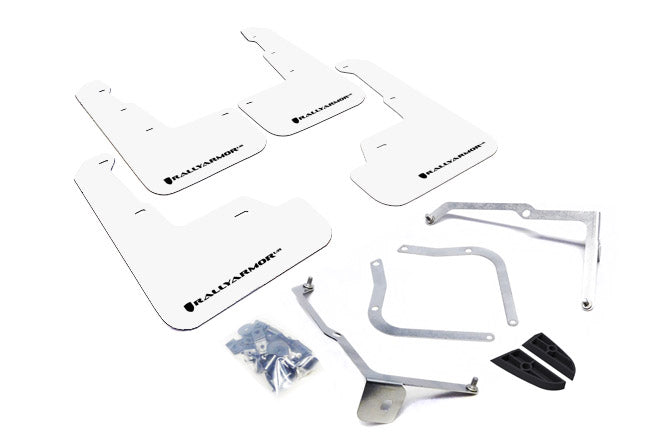 Rally Armor 15-21 Subaru WRX/STI (Sedan ONLY) White UR Mud Flap w/ Black Logo - MF32-UR-WH/BLK for 2015-2021 Subaru WRX - fro