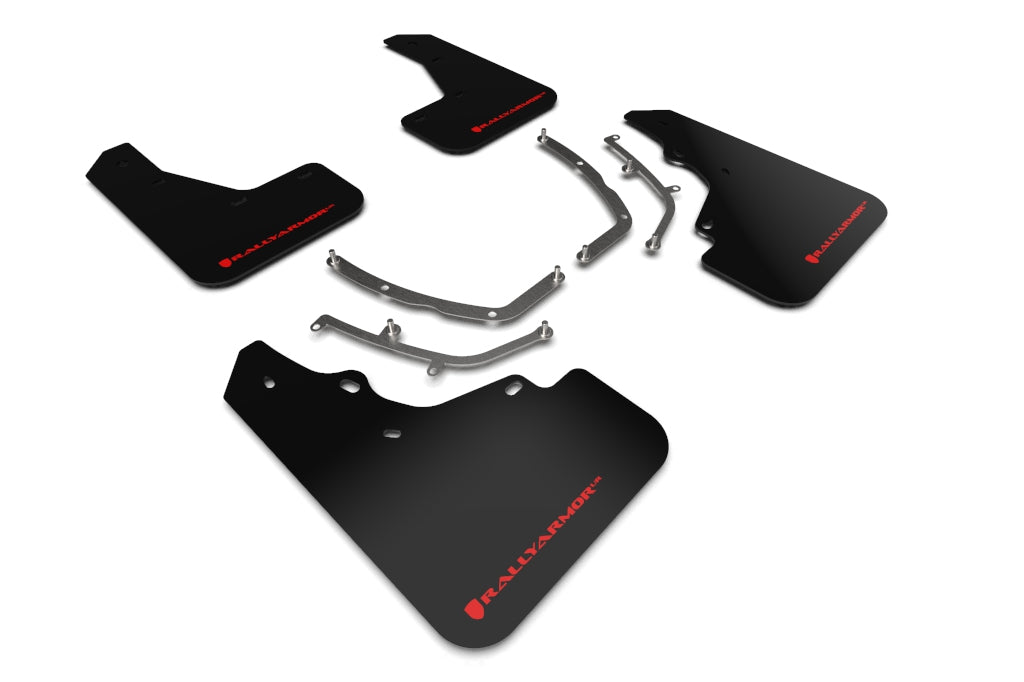 Rally Armor 19-22 Mazda3 GT Sport Hatch Black UR Mud Flap w/ Red Logo - MF61-UR-BLK/RD for 2019-2023 Mazda 3 - front view