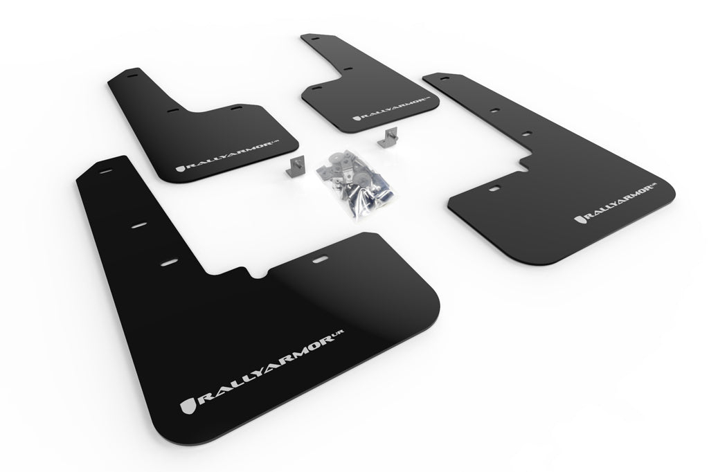 Rally Armor 20-22 Subaru Outback Black UR Mud Flap w/ White Logo - MF66-UR-BLK/WH for 2020-2025 Subaru Outback - front view