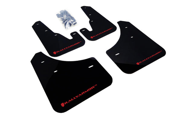 Rally Armor 04-09 Mazda3/Speed3 Black UR Mud Flap w/ Red Logo - MF9-UR-BLK/RD for 2004-2009 Mazda 3 - front view