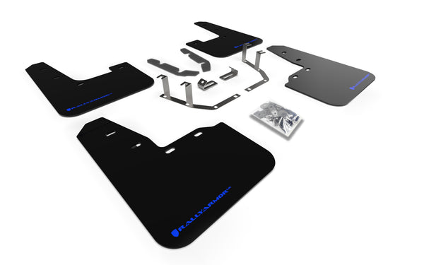 Rally Armor 18-23 Ford Fiesta ST MK8 Black UR Mud Flap w/Blue Logo - MF60-UR-BLK/BL for 2022-2024 Volkswagen Golf R - front v