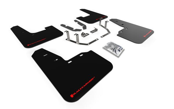 Rally Armor 18-23 Ford Fiesta ST MK8 Black UR Mud Flap w/Red Logo - MF60-UR-BLK/RD for 2022-2024 Volkswagen Golf R - front vi
