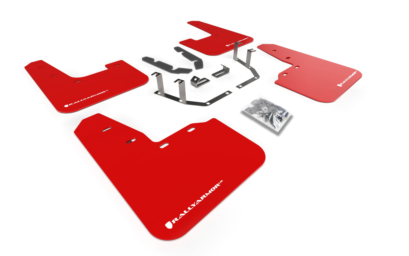 Rally Armor 18-23 Ford Fiesta ST MK8 Red UR Mud Flap w/White Logo - MF60-UR-RD/WH for 2022-2024 Volkswagen Golf R - front vie