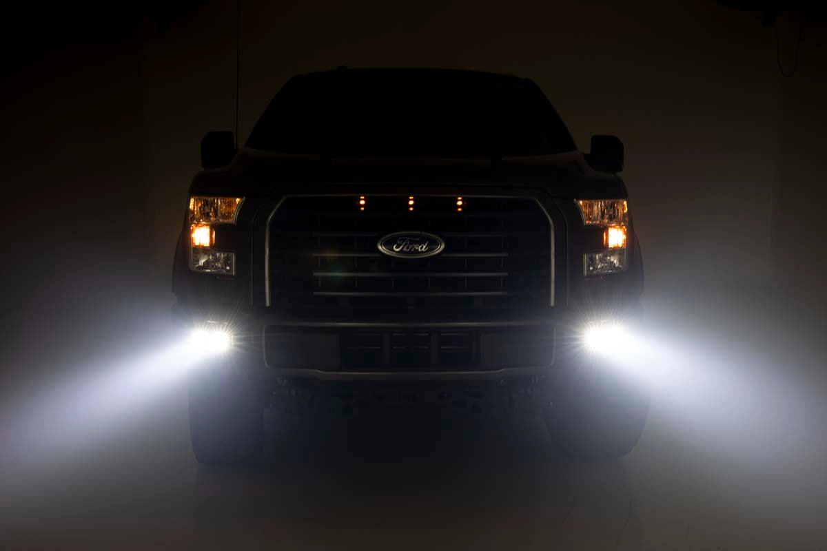 Rough Country - LED Light Kit - Fog Mount - Dual 2" Black Pairs - Spot/Flood - Ford F-150 (15-17) - 70865 for 2015-2017 Ford 