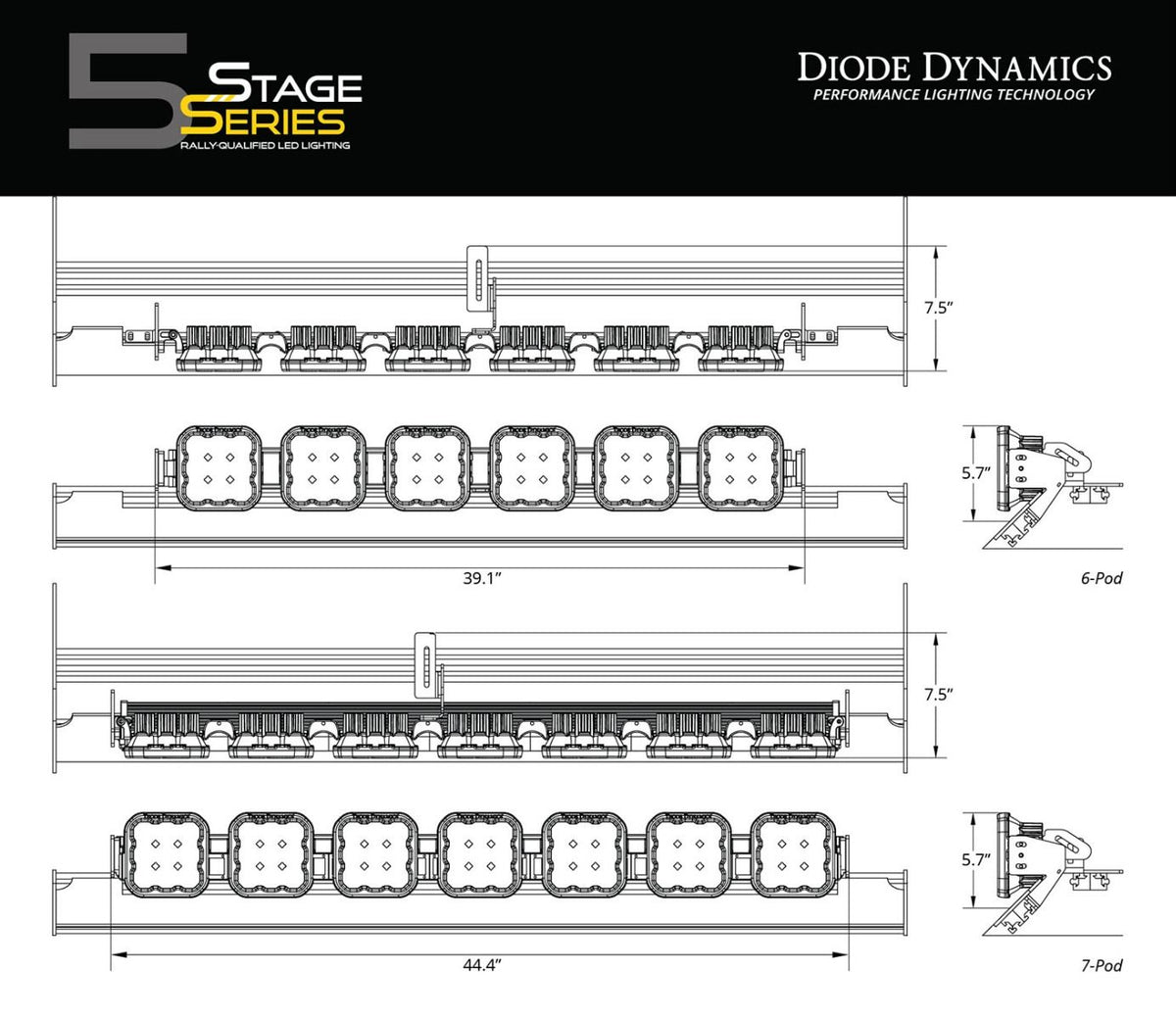 Diode Dynamics Prinsu/Sherpa Roof Racks- SS5 6-Pod CrossLink Mounting Kit Pro Yellow Combo - DD7821