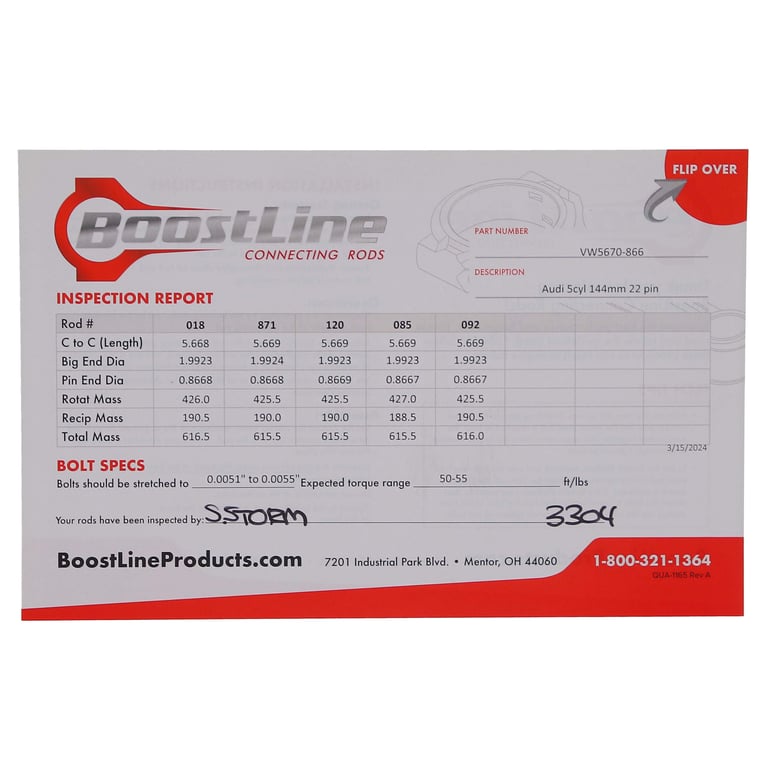 BoostLine Audi TT RS 5 Cyl 144mm 22mm - Connecting Rod Kit - VW5670-866