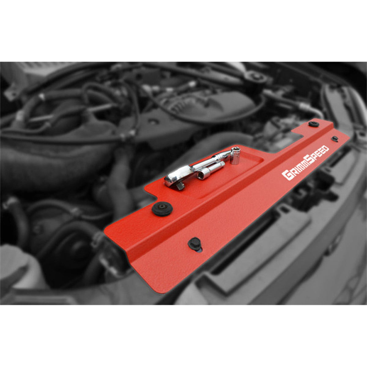 GrimmSpeed 02-07 Subaru Impreza/WRX / 04-07 STI Radiator Shroud w/Tool Tray - Red - GRM096006