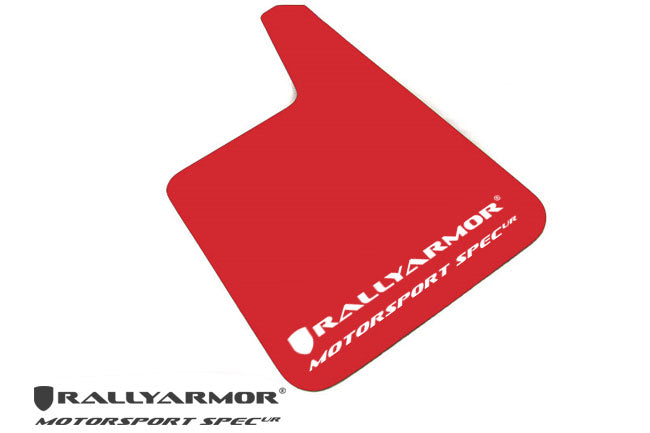 Rally Armor Universal Fit (No Hardware) Motorsport Spec Black UR Mud Flap w/ White Logo - MF20-MSUR-BK/WH