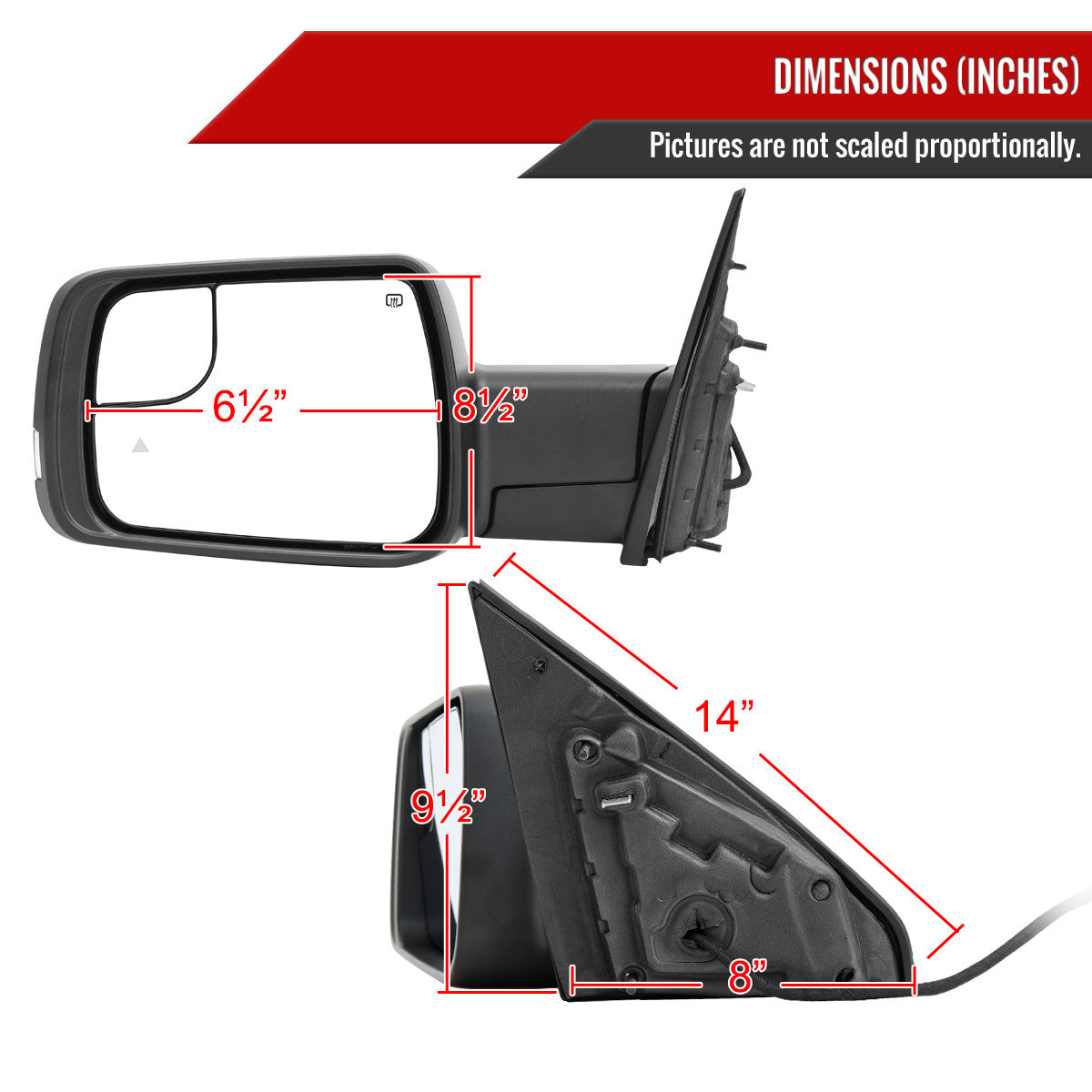 Spec-D Tuning - 2019-2024 Dodge RAM 1500 Black Power Adjustable, Manual Fold, BSD & Heated Side Mirror w/ LED Puddle and Turn Signal Light - Driver Side Only - RMV-RAM1915HP-FS-L