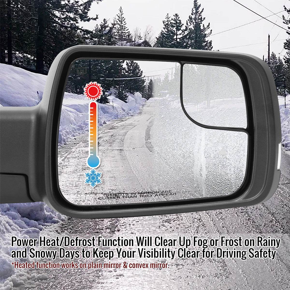 Spec-D Tuning - 2019-2024 Dodge RAM 1500 Black Power Adjustable, Manual Fold, BSD & Heated Side Mirror w/ LED Puddle and Turn Signal Light - Passenger Side Only - RMV-RAM1915HP-FS-R