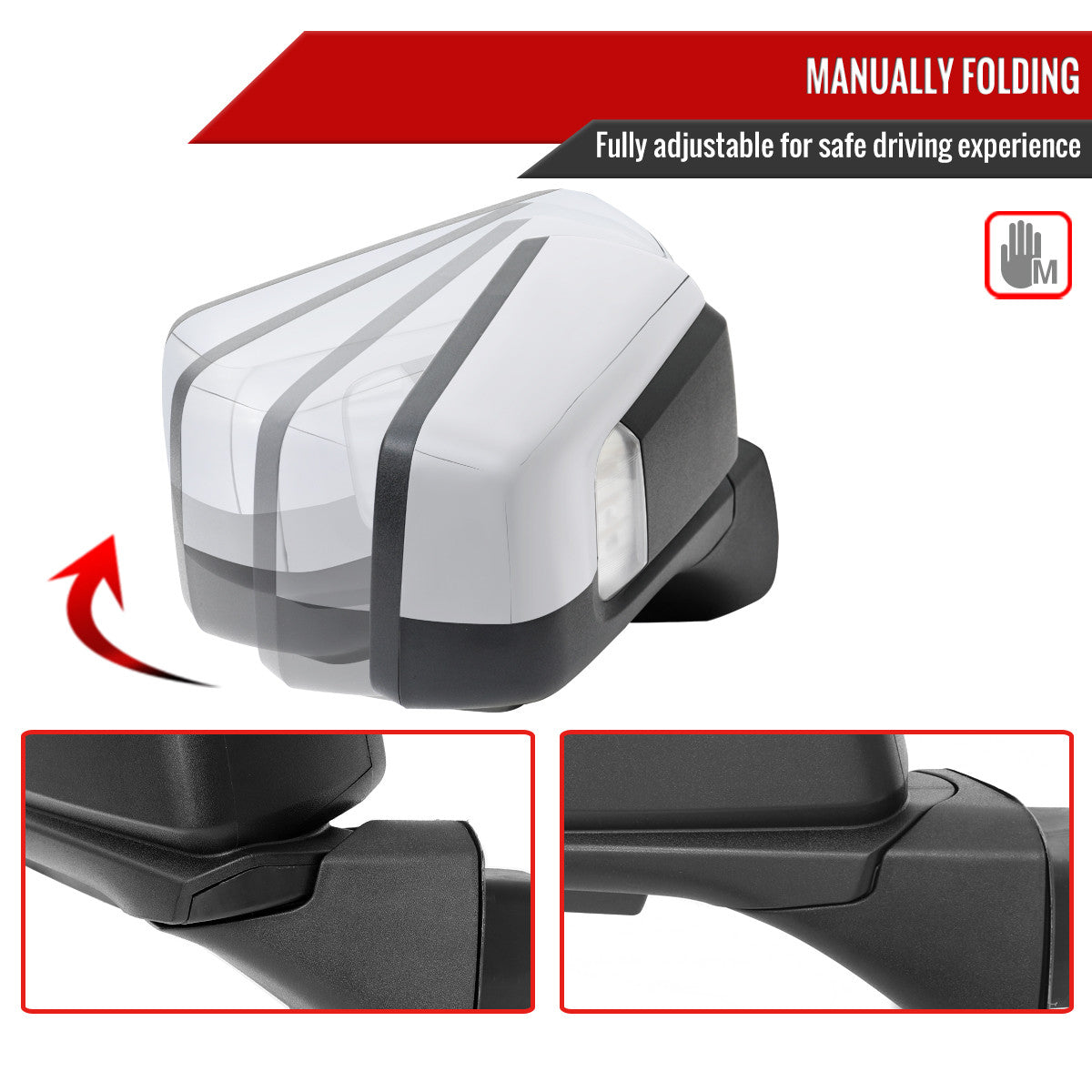 Spec-D Tuning - 2019-2026 GMC Sierra 1500 Chrome Power Adjustable, Manual Fold, BSD & Heated Side Mirror w/ LED Puddle and Turn Signal Light - Passenger Side Only - RMV-SIE1915CHP-FS-R