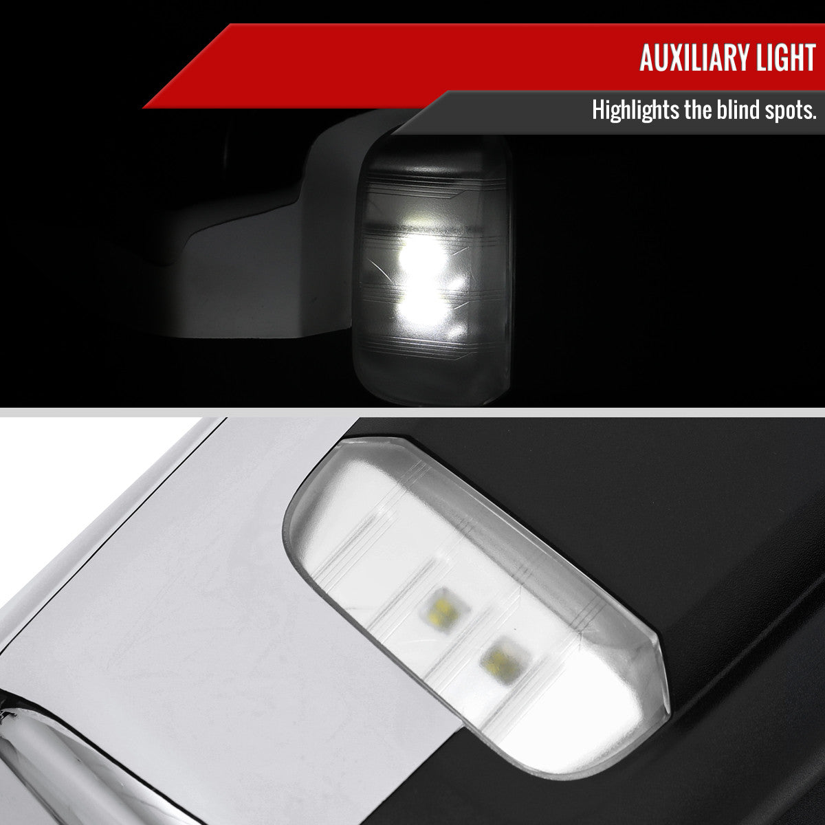 Spec-D Tuning - 2019-2026 GMC Sierra 1500 Chrome Power Adjustable, Manual Fold, BSD & Heated Side Mirror w/ LED Puddle and Turn Signal Light - Passenger Side Only - RMV-SIE1915CHP-FS-R