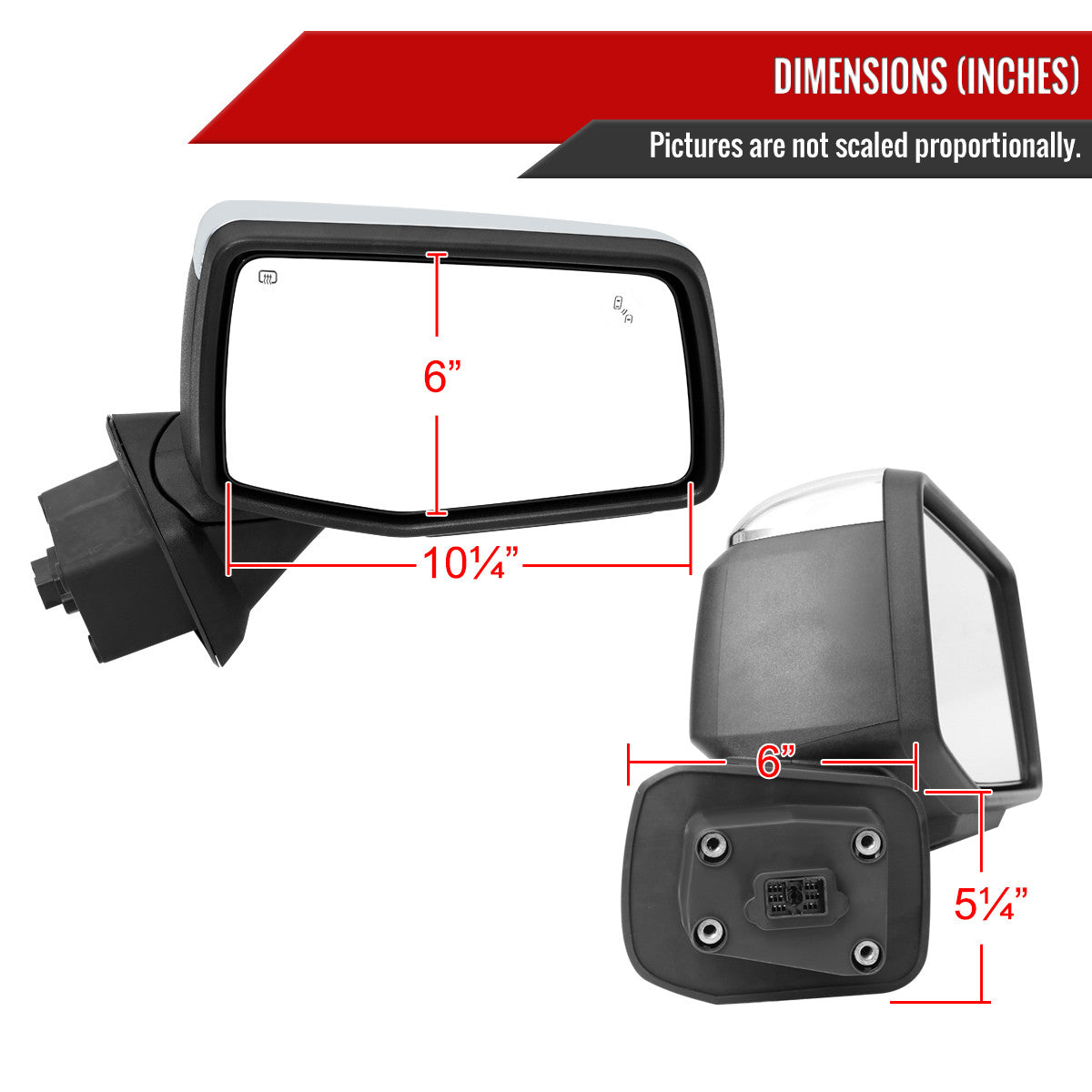 Spec-D Tuning - 2019-2026 GMC Sierra 1500 Chrome Power Adjustable, Manual Fold, BSD & Heated Side Mirror w/ LED Puddle and Turn Signal Light - Passenger Side Only - RMV-SIE1915CHP-FS-R
