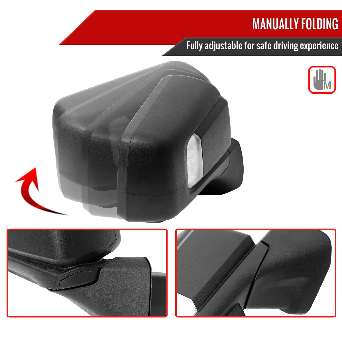 Spec-D Tuning - 2019-2026 GMC Sierra 1500 Black Power Adjustable, Manual Fold, BSD & Heated Side Mirror w/ LED Puddle and Auxiliary Light - Passenger Side Only - RMV-SIE1915HP-FS-R