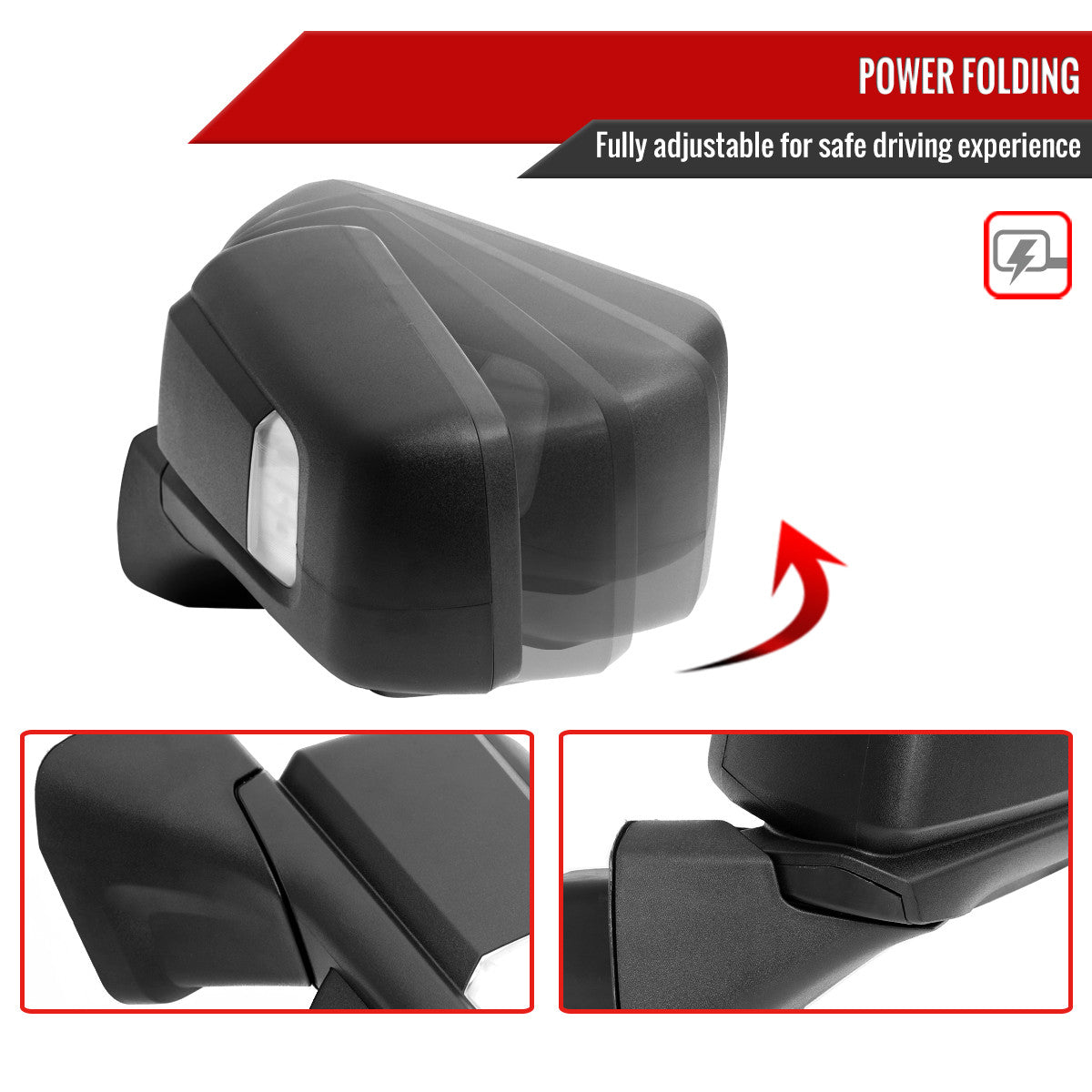 Spec-D Tuning - 2019-2026 GMC Sierra 1500 Black Power Adjustable, Auto-Fold, BSD & Heated Side Mirror w/ LED Puddle and Auxiliary Light - Driver Side Only - RMV-SIE1915HPATL-FS