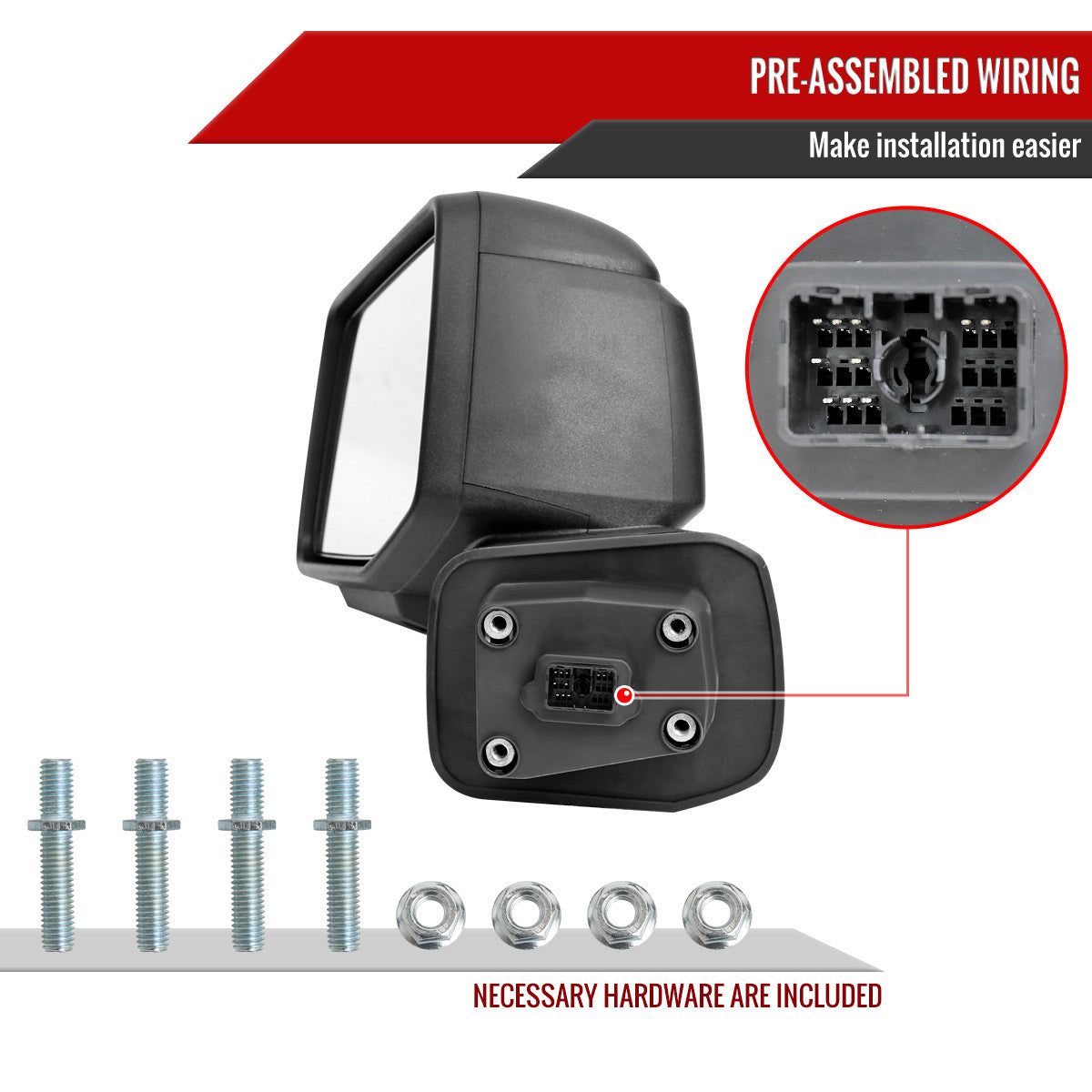 Spec-D Tuning - 2019-2026 GMC Sierra 1500 Black Power Adjustable, Auto-Fold, BSD & Heated Side Mirror w/ LED Puddle and Auxiliary Light - Driver Side Only - RMV-SIE1915HPATL-FS