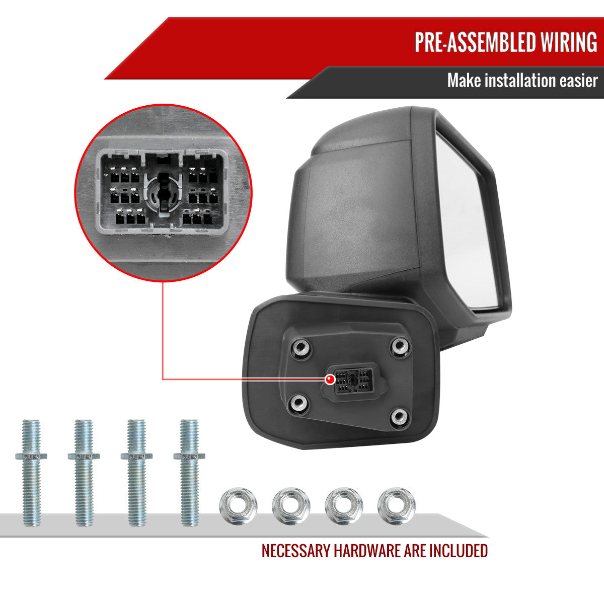 Spec-D Tuning - 2019-2026 GMC Sierra 1500 Black Power Adjustable, Auto-Fold, BSD & Heated Side Mirror w/ LED Puddle and Auxiliary Light - Passenger Side Only - RMV-SIE1915HPATR-FS