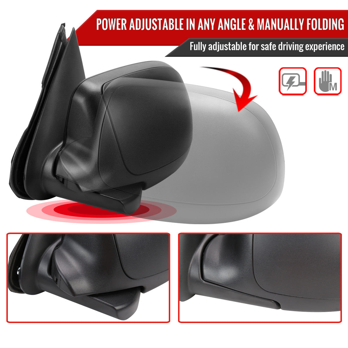 Spec-D Tuning - 2003-2007 Chevrolet Silverado / Suburban /Avalanche / Tahoe GMC Sierra / Yukon Matte Black Power Heated Side Mirrors - RMV-SIV03HP-FS