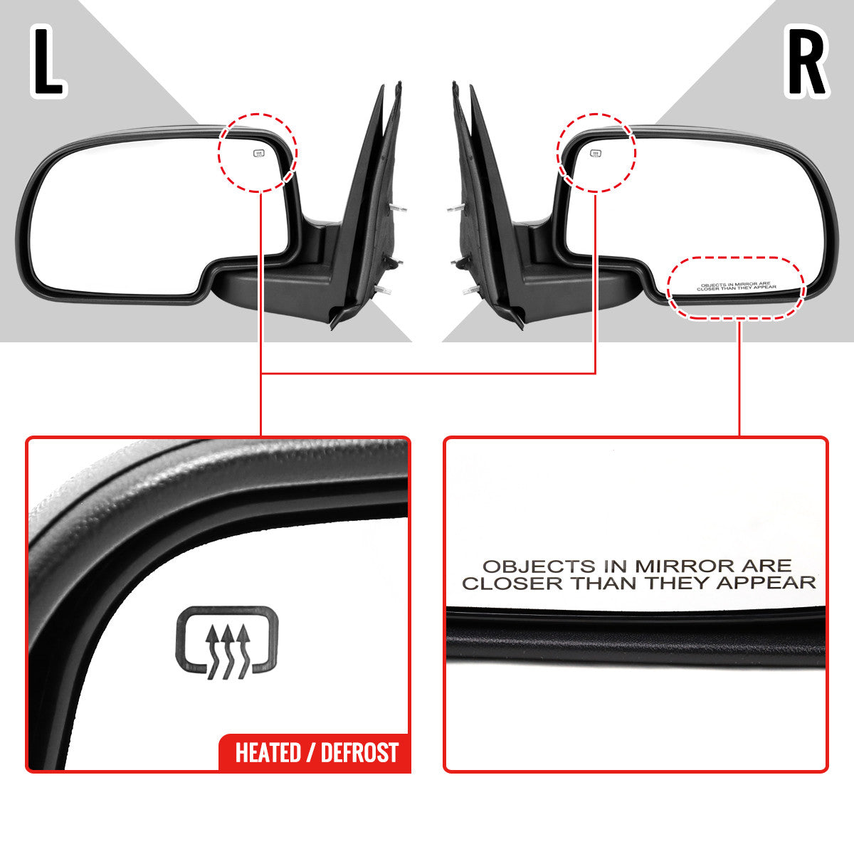 Spec-D Tuning - 2003-2007 Chevrolet Silverado / Suburban /Avalanche / Tahoe GMC Sierra / Yukon Matte Black Power Heated Side Mirrors - RMV-SIV03HP-FS