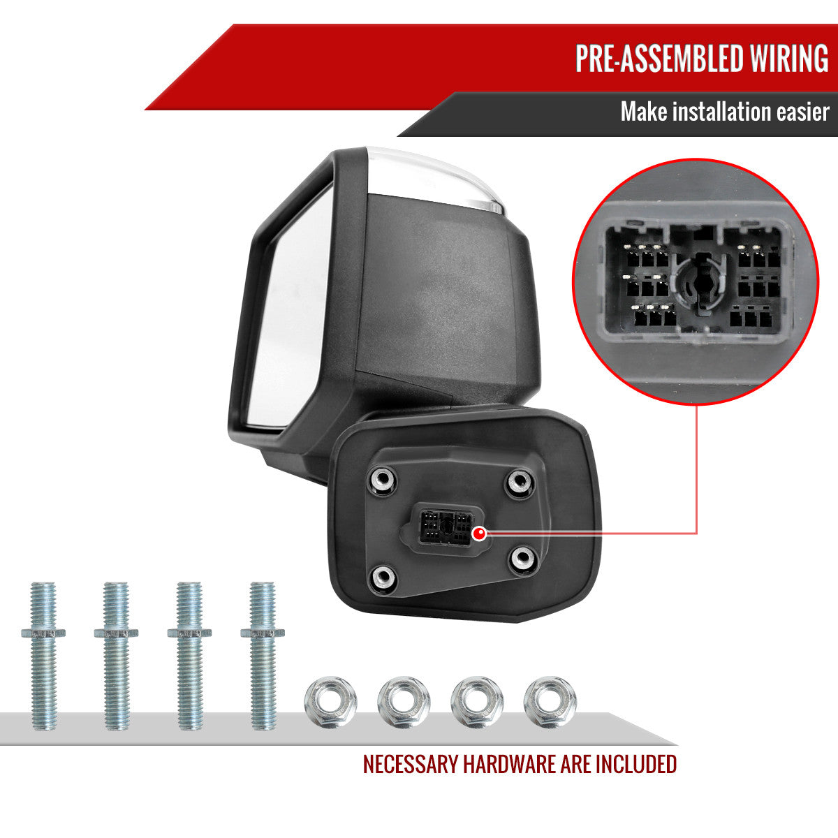 Spec-D Tuning - 2019-2026 Chevrolet Silverado 1500 Chrome Power Adjustable, Auto-Fold, BSD & Heated Side Mirror w/ LED Puddle and Turn Signal Light - Driver Side Only - RMV-SIV1915CHPATL-FS
