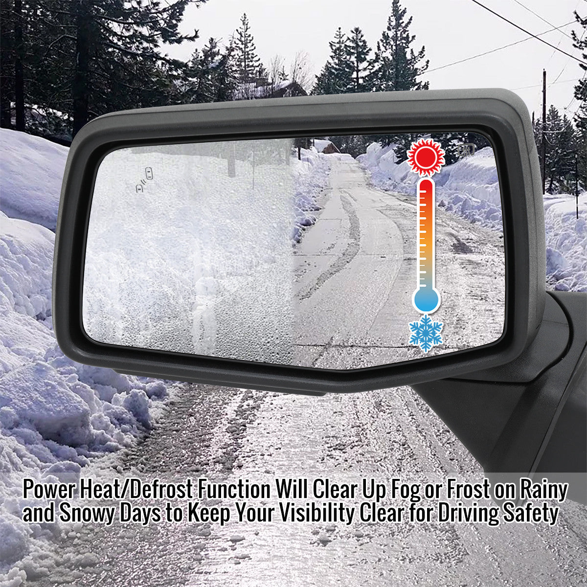 Spec-D Tuning - 2019-2026 Chevrolet Silverado 1500 Black Power Adjustable, Manual Fold, BSD & Heated Side Mirror w/ LED Puddle and Auxiliary Light - Driver Side Only - RMV-SIV1915HP-FS-L