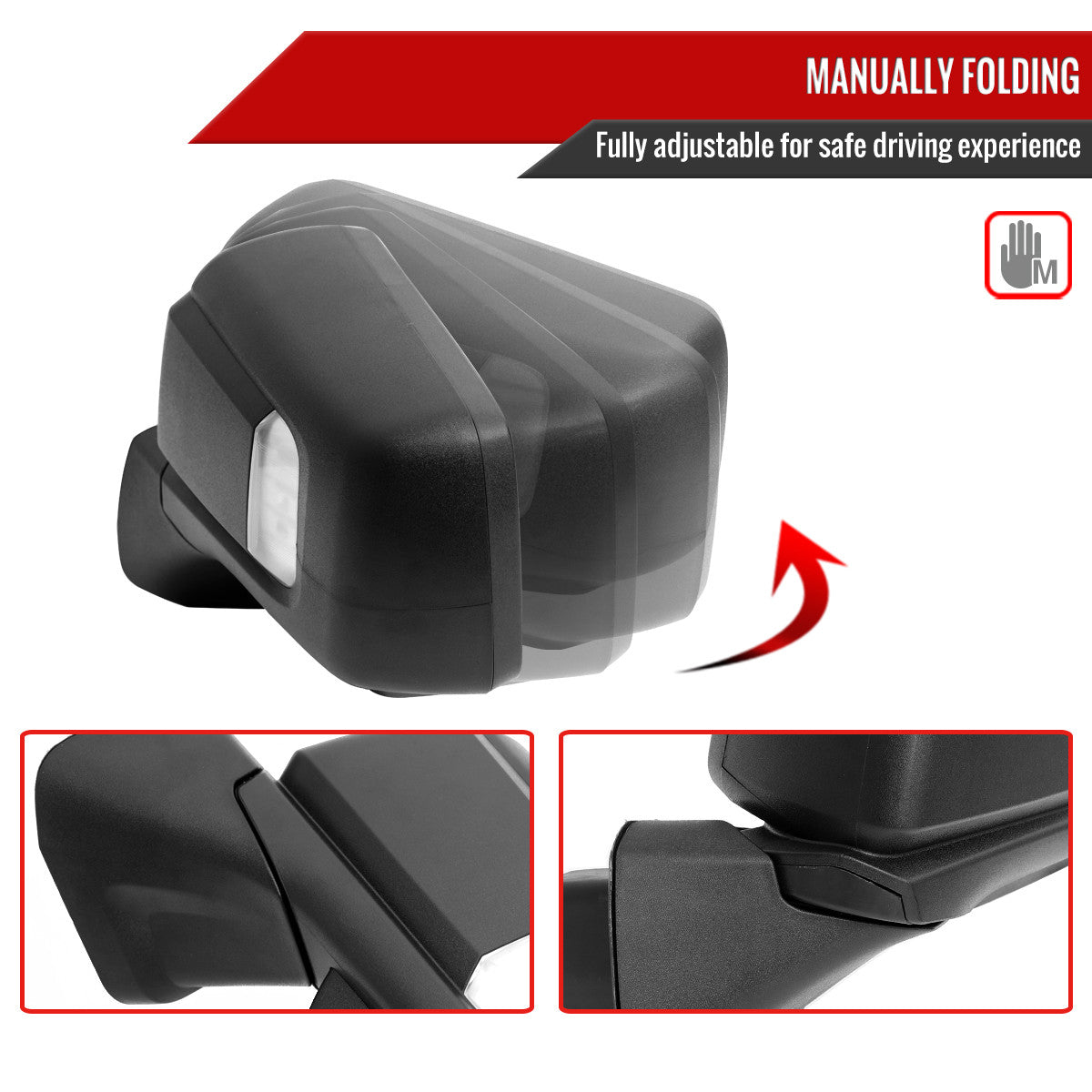 Spec-D Tuning - 2019-2026 Chevrolet Silverado 1500 Black Power Adjustable, Manual Fold, BSD & Heated Side Mirror w/ LED Puddle and Auxiliary Light - Driver Side Only - RMV-SIV1915HP-FS-L