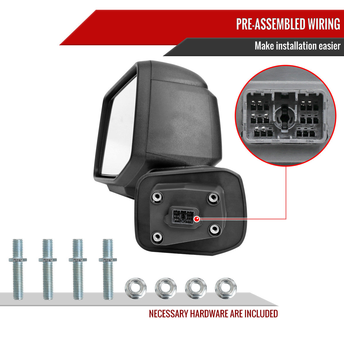 Spec-D Tuning - 2019-2026 Chevrolet Silverado 1500 Black Power Adjustable, Manual Fold, BSD & Heated Side Mirror w/ LED Puddle and Auxiliary Light - Driver Side Only - RMV-SIV1915HP-FS-L