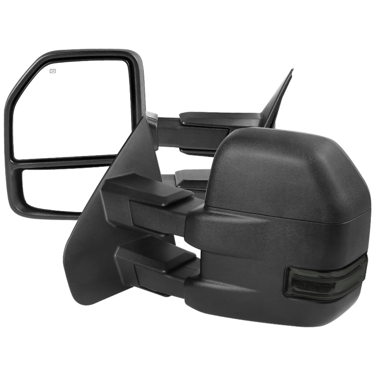 Spec-D Tuning - 2007-2014 Ford F-150 Power Adjustable, Heated, & Manual Extendable Towing Mirrors w/ Smoked Lens LED Turn Signal & Puddle Lights - RMX-F15007F3GH-P-FS