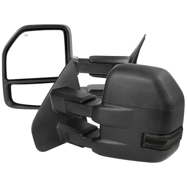 Spec-D Tuning - 2007-2014 Ford F-150 Power Adjustable, Heated, & Manual Extendable Towing Mirrors w/ Smoked Lens LED Turn Signal & Puddle Lights - RMX-F15007F3GH-P-FS