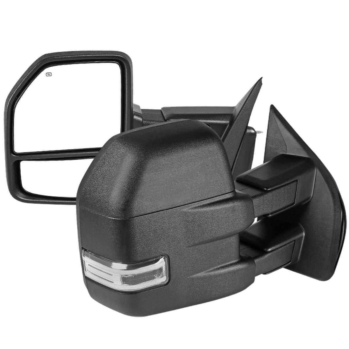 Spec-D Tuning - 2015-2020 Ford F-150 Power Adjustable, Heated, & Manual Extendable Towing Mirrors w/ Clear Lens Sequential LED Turn Signal, Clearance, Puddle, & Auxiliary Lights - RMX-F15015F3-SQ-FS