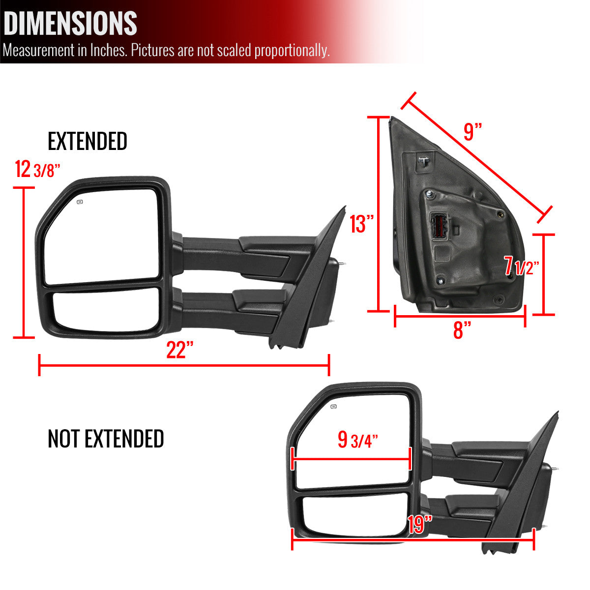 Spec-D Tuning - 2015-2020 Ford F-150 Power Adjustable, Heated, & Manual Extendable Towing Mirrors w/ Clear Lens Sequential LED Turn Signal, Clearance, Puddle, & Auxiliary Lights - RMX-F15015F3-SQ-FS
