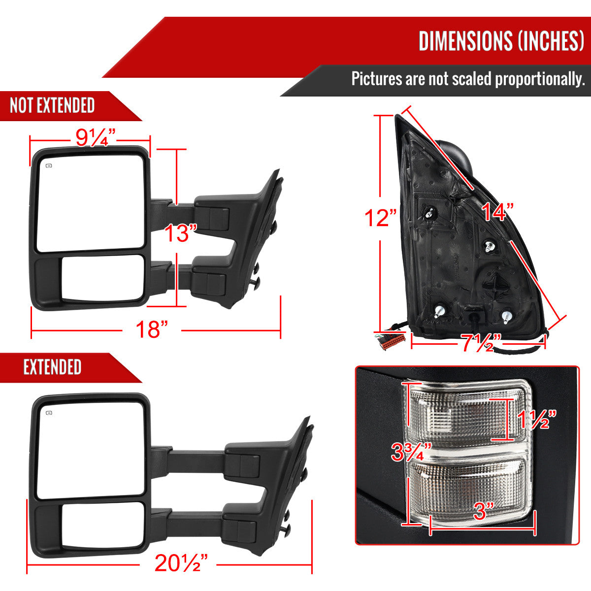 Spec-D Tuning - 2008-2016 Ford F-250/F-350/F-450/F-550 Power Adjustable, Heated, & Manual Extendable Towing Mirrors w/ Smoked Lens Turn Signal Lights - RMX-F25008GLEDH-P-FS