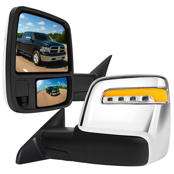 Spec-D Tuning - 2009-2012 Dodge RAM 1500 Chrome Power Heated 2023 Style Towering Mirror w/ Sequential Signal - RMX-RAM09CHP-23-FS
