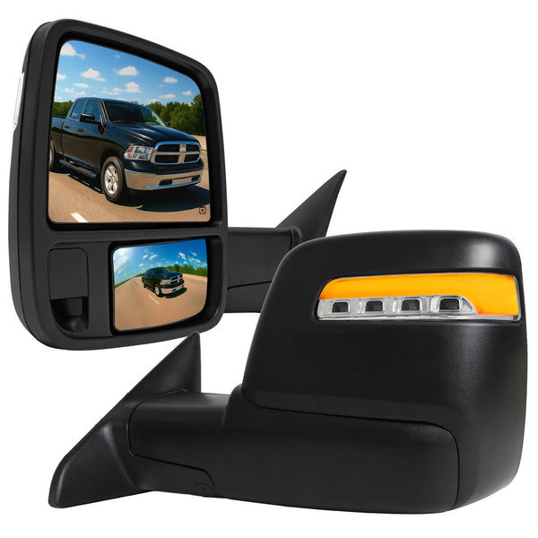 Spec-D Tuning - 2009-2012 Dodge RAM 1500 Black Power Heated 2023 Style Towering Mirror w/ Sequential Signal - RMX-RAM09HP-23-FS